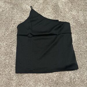 Black one shoulder silk top